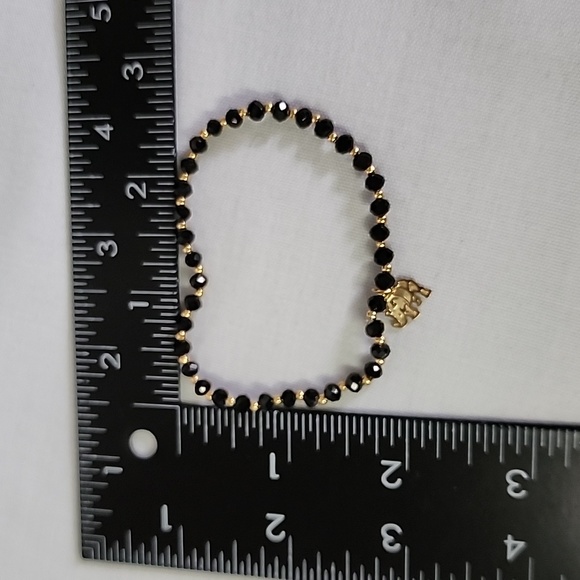 Set of 7 Black Crystal Bead Stretch Bracelet with Charm New - Picture 9 of 9